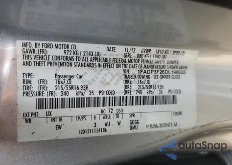 2013 Ford Focus Se from USA, damaged, VIN 1FADP3F26DL196625